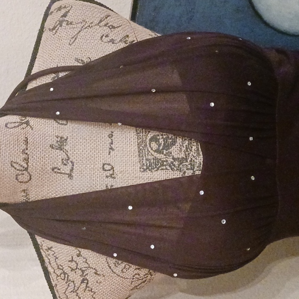 Taboo Rhinestone Brown Ruffle Dress - Picture 4 of 11